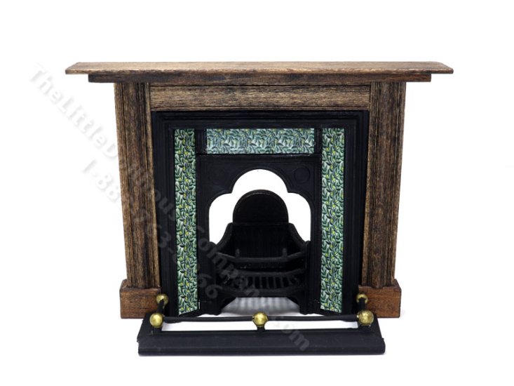 (image for) Miniature Coalbrookdale Tiled Fireplace and Fender Set for Dollhouses - Green