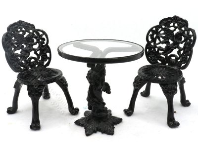 (image for) Miniature Black Metal and Glass Cafe or Patio Set