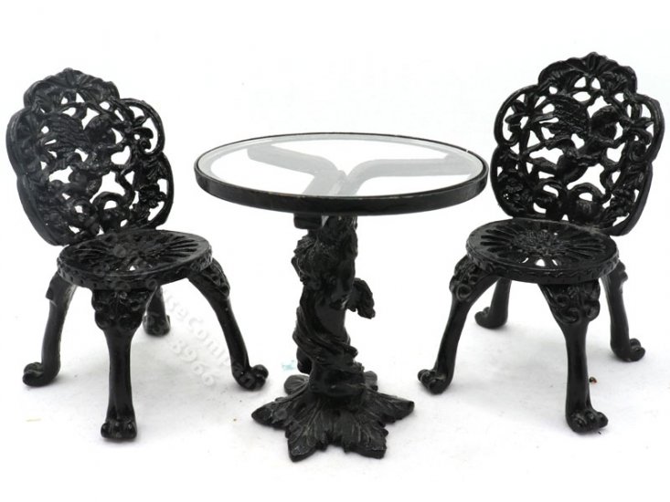 (image for) Miniature Black Metal and Glass Cafe or Patio Set