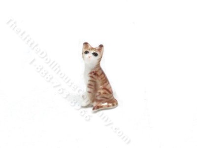 (image for) Miniature Sitting Tabby Cat Statuette for Dollhouses