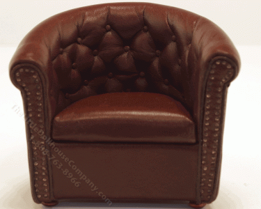 (image for) Miniature Brown Leather Tufted Chair By Judith Blondell