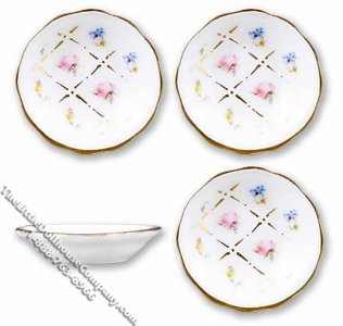 (image for) Miniature Gold Cross Pattern Set of 4 Soup Bowls for Dollhouses