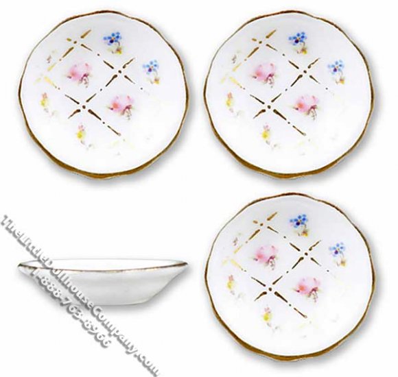 (image for) Miniature Gold Cross Pattern Set of 4 Soup Bowls for Dollhouses