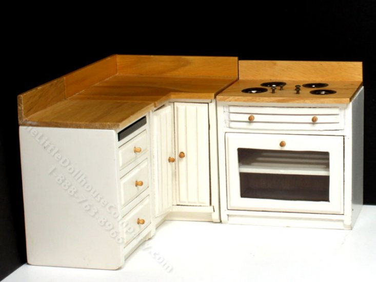 (image for) Miniature AS IS 3 Piece White and Oak Kitchen Set