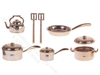 (image for) Miniature 10 Piece Brown Kitchenware For Dollhouses