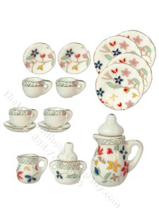 (image for) Miniature 17pc Porcelain Tea Set for Dollhouses