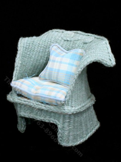 (image for) Miniature Plaid and Blue Wicker Chair for Dollhouses