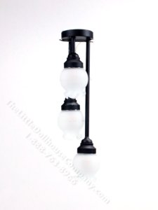 (image for) Miniature 12V 3 Ceiling Light with Frosted Floral Shade - Black
