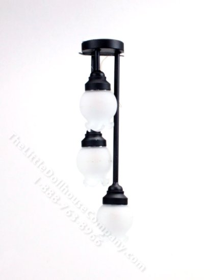 (image for) Miniature 12V 3 Ceiling Light with Frosted Floral Shade - Black