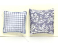 (image for) Miniature Steel Blue Toile and Gingham Two Piece Pillow Set
