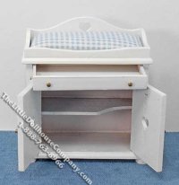 (image for) Miniature White Changing Table with Blue Linen for Dollhouses