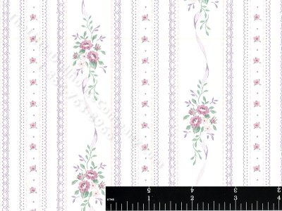 (image for) Pink Floral and Purple Stripe Miniature Wallpaper for Dollhouses