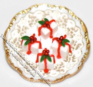 (image for) Dollhouse Scale Model Plate of Holly Berry Petit Fours