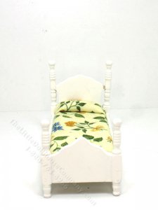 (image for) Miniature White Twin Bed with Pretty Floral Bedding