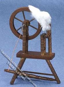 (image for) Miniature 3 Legged Walnut Spinning Wheel for Dollhouses