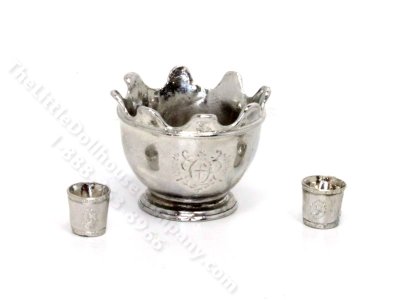 (image for) Miniature Silver Punch Bowl and Cups for Dollhouses