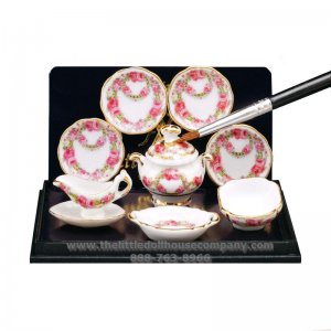 (image for) Miniature Dinner Set for 4 - Rose Band Design