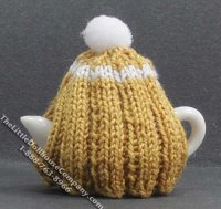(image for) Dollhouse Scale Model White Teapot with Ochre Tea Cozy