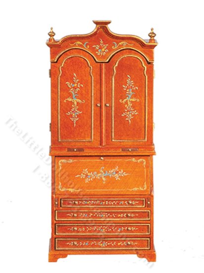 (image for) Miniature Walnut Chinoiserie Secretary