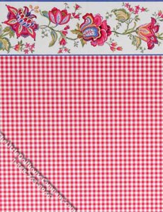 (image for) Flowers & Red Gingham Pattern Miniature Wallpaper for Dollhouses