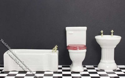 (image for) Miniature Three Piece Porcelain Bathroom Set for Dollhouses