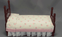 (image for) Miniature Mahogany Twin Bed with Pink Floral Bedding by Janet