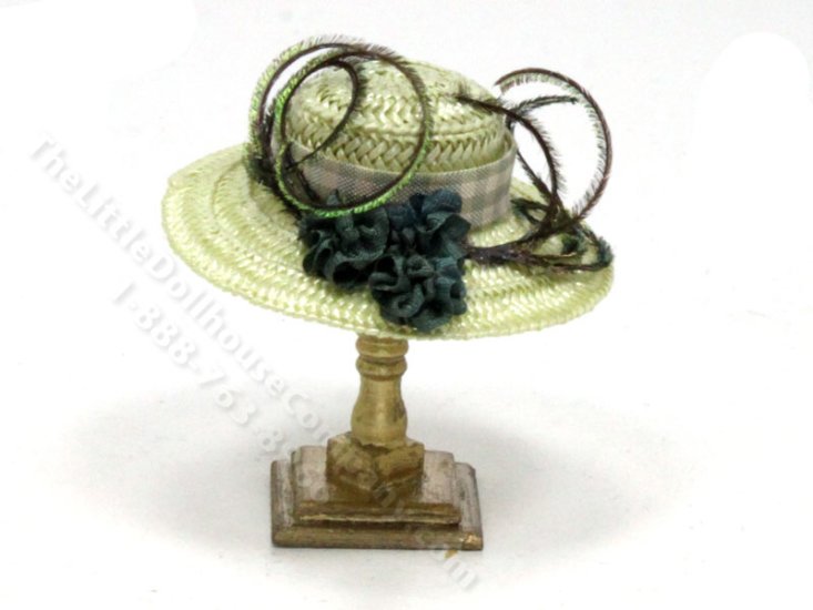 (image for) Ladies Green Straw Hat by Judith Blondell for Dollhouses