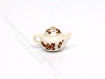 (image for) Miniature White Floral Teapot for Dollhouses