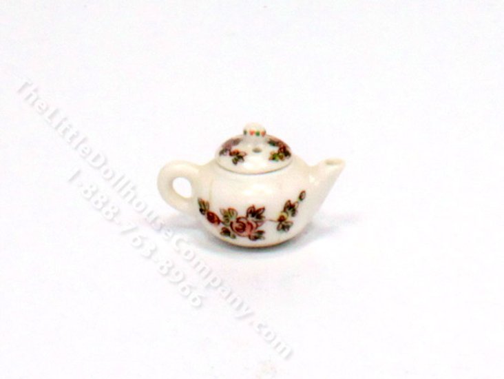 (image for) Miniature White Floral Teapot for Dollhouses