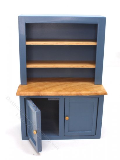 (image for) Miniature Blue and Oak Hutch for Dollhouses