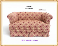 (image for) Tub style overstuffed settee - Pink & Red Design.
