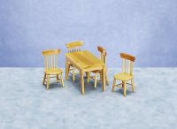 (image for) Miniature Oak Table and Chair Set for Dollhouses (5pc)
