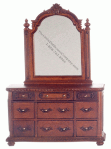(image for) Miniature Walnut York Dressing Table with Mirror for Dollhouses