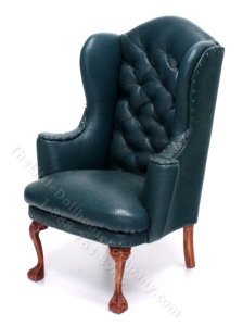 (image for) Dollhouse Miniature Green Winged Armchair by Judith Blondell