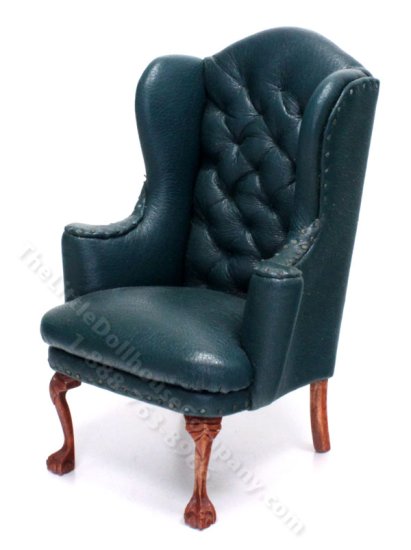 (image for) Dollhouse Miniature Green Winged Armchair by Judith Blondell
