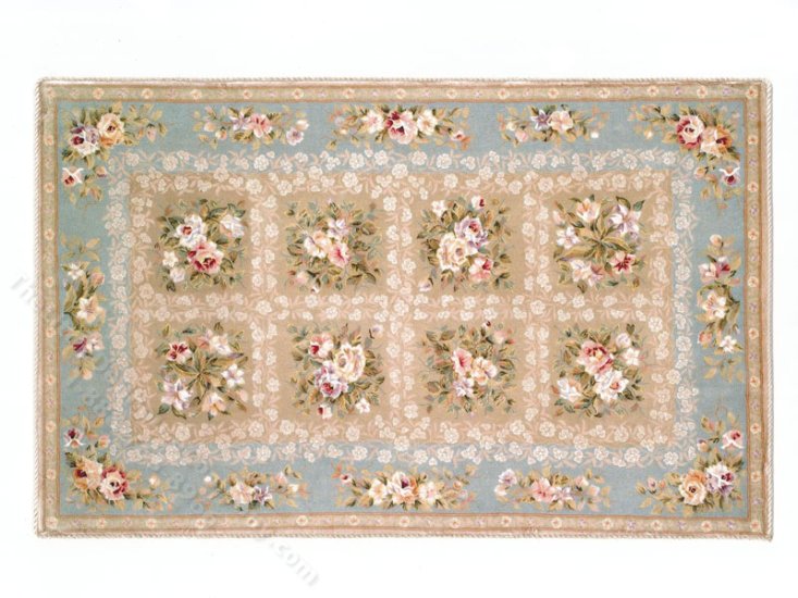 (image for) Miniature Extr Large 'Kate' Rug - Blue and White Floral Grid Rug