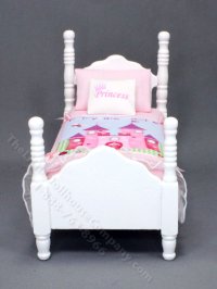 (image for) Miniature White Twin Bed with Fairy Tale Bedding by Janet