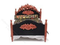 (image for) Miniature White Metal Bed with Lavender Covers for Dollhouses