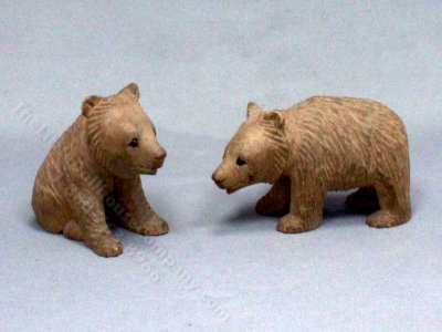 (image for) Pair of Miniature Carved Wooden Bear Cubs for Dollhouses