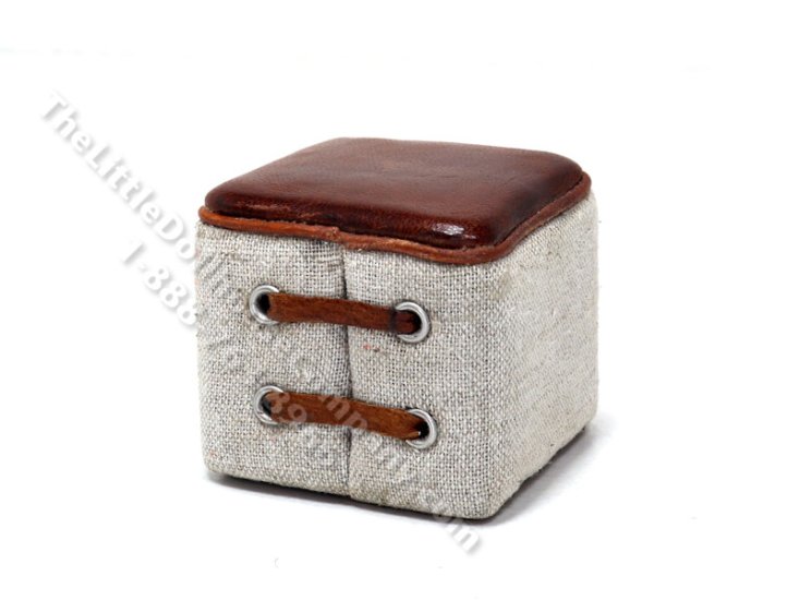 (image for) Miniature Small Linen & Leather Cube Footstool by PRD Miniatures