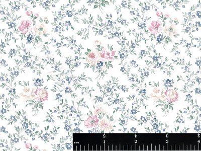 (image for) Blue Flowers and Pink Boquet Miniature Wallpaper for Dollhouses