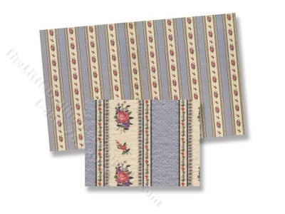 (image for) Dollhouse 1/2 Scale Model Blue and Floral Stripe Wallpaper