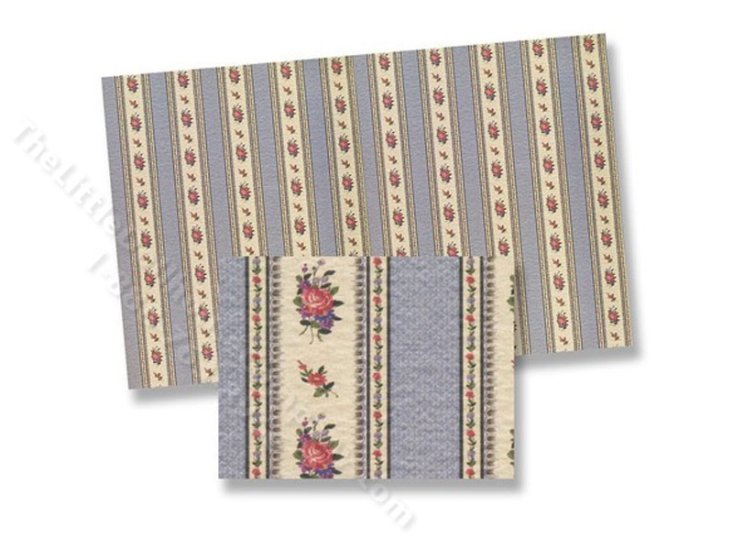 (image for) Dollhouse 1/2 Scale Model Blue and Floral Stripe Wallpaper