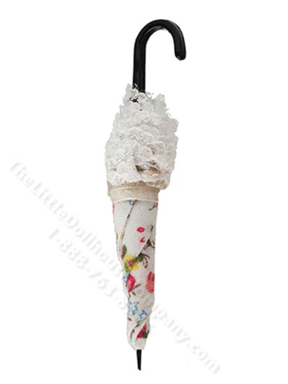 (image for) Miniature White and Floral Umbrella for Dollhouses