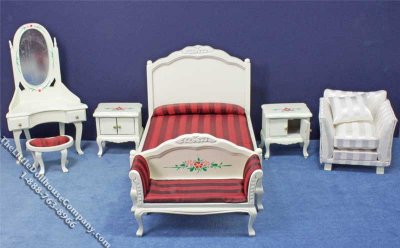 (image for) Miniature Seven Piece White Bedroom Set for Dollhouses