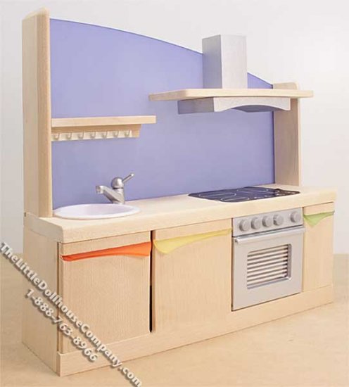 (image for) Miniature Oak Modern Built-In Sink and Stove Unit for Dollhouses