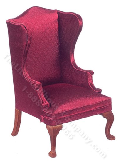 (image for) Miniature Burgundy Wing Chair for Dollhouses