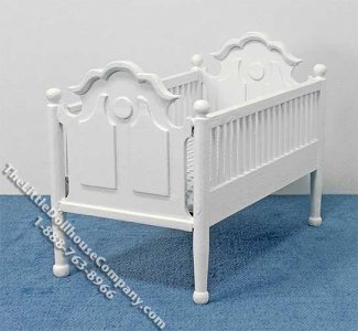 (image for) Miniature White Crib with Blue Linen for Dollhouses