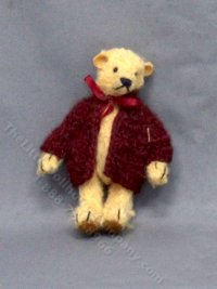 (image for) Miniature Blonde Stuffed Bear in Cardigan by Betty Miniature