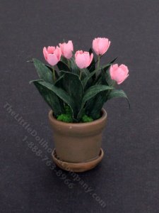 (image for) Dollhouse Miniature Pink Tulips in Terracotta Pot
